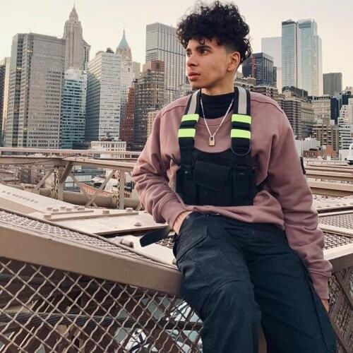 Functiona Reflective Tactical Chest Bags Unisex Hip Hop Vest Streetwear Bags Safety Mens Chest Rig Bag Bullet Pocket Anti-theft