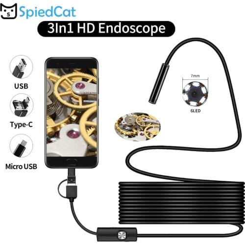 3in1 7mm 1/2/3.5/5/10m Soft Cable USB Endoscope Cam Mini IP67 Waterproof Borescope Inspection Windows Macbook PC Android Camera