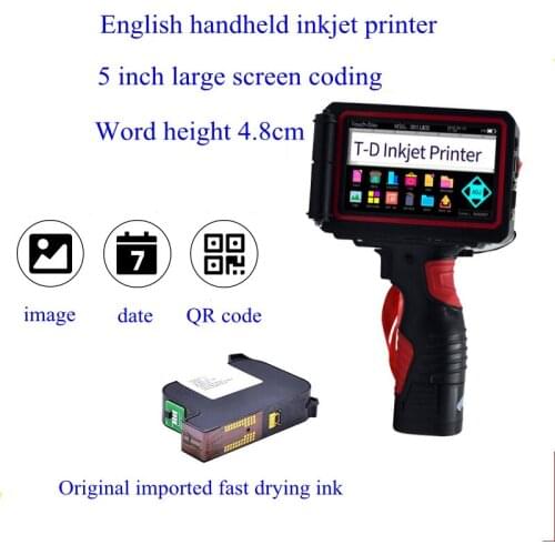 English Version Handheld Inkjet Printer Smart Touch Screen 4.8cmHigh Large Character Coding Inkjet Portable Coding Machine