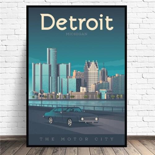 Detroit Travel Canvas Painting Art Print Poster Picture Wall Modern Minimalist Bedroom Living Room Decoration
