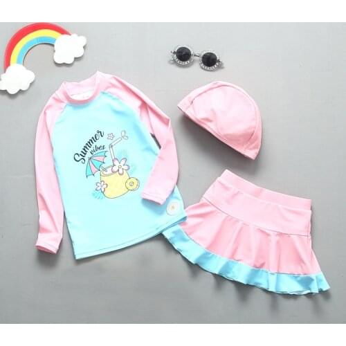 Bathing Suit Girls Long Sleeve Pink Rashguard for Children Swimming With Skirt for Girl Swimsuit 2020 Kids Beach Wear Swim Suit