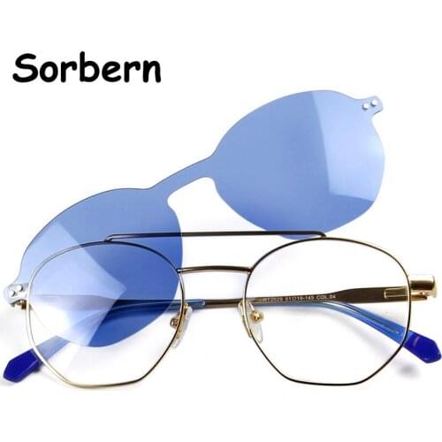 Alloy Magnet MenS Glasses Frame Clip On Sunglasses Polarized Round Shades For Women Male Magnetic Clip-On Glasses Colored