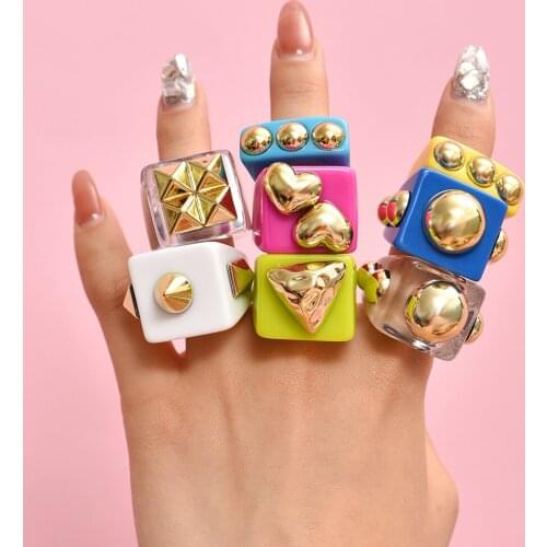Fashion 5 CCB Thorn Resin Ring Multicolor Candy Color Combination Ring Metal Style Girl