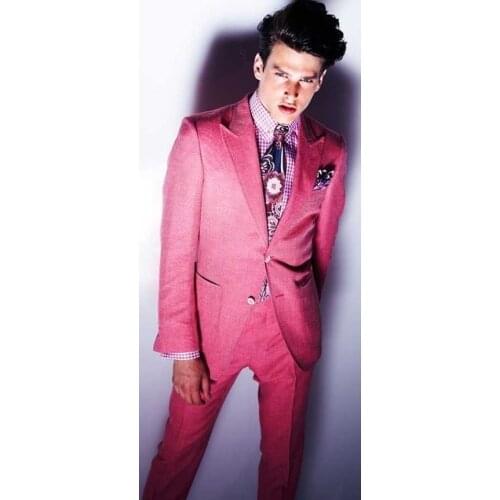 Hot Pink Peaked Lapel Two Buttons Men Suits Fashion Tuxedos Cool Handsome New Arrival2017 Blazer(Jacket+Pant+Tie+Handkerchiefs)