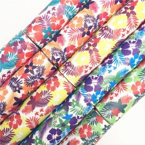 Onefly Wholesales Dropshipping Leather Supplier Summer Plants Printed Synthetic Faux leather Fabric Felt Backing Bows DIY FZ118