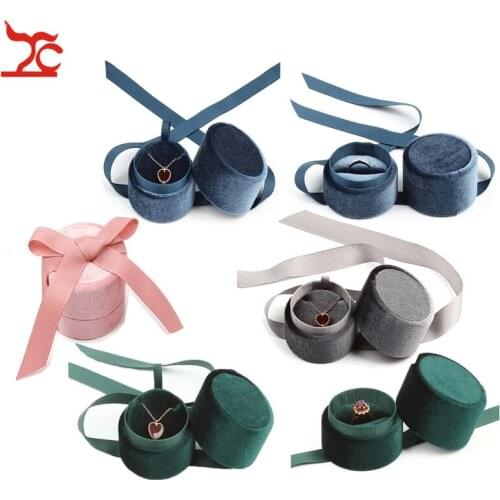 New Cute Ribbon Bowknot Ring Jewelry Organizer Weeding Box 4 Colors Round Earring Pendant Present Packing Jewelry Gift Box