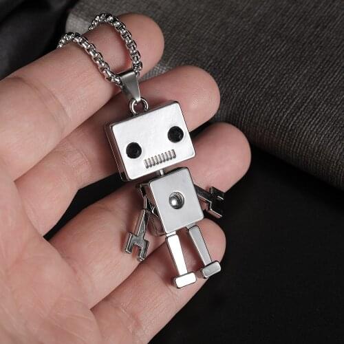 55Cm Stainless Steel Color Personalized Fashion Movable Cube Robot MenS Necklaces For Women Set Zircon Pendant Jewelry 2021