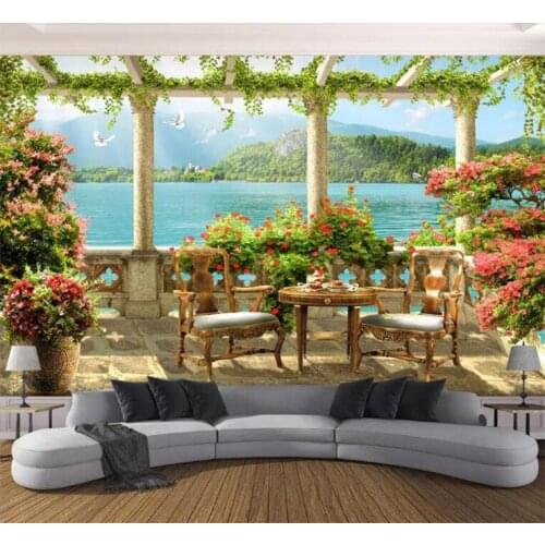 Custom Photo Wallpaper 3D Stereo Balcony Lake Scenery Nature Mural Living Room Restaurant Backdrop Wall Decor Papel De Parede 3D
