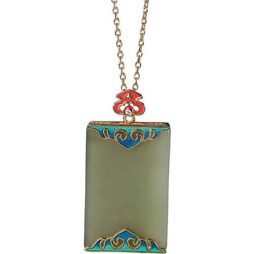 S925 sterling silver gold-plated natural Hetian Jade Gray Jade vintage cloisonne enamel auspicious cloud lucky pendant