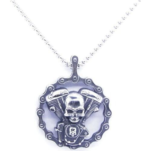 Rany&Roy Newest Motorcycles Skull Engine Pendant 316L Stainless Steel Jewelry Biker Style Skull Pendant
