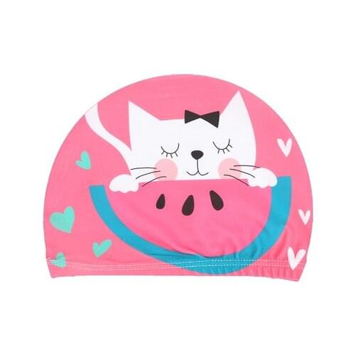 Cartoon Cat Fabric Swimming Cap Kids Swim Pool Beach Protect Ears Hair Bathing Hat For Boys Child Girls Swim Cap