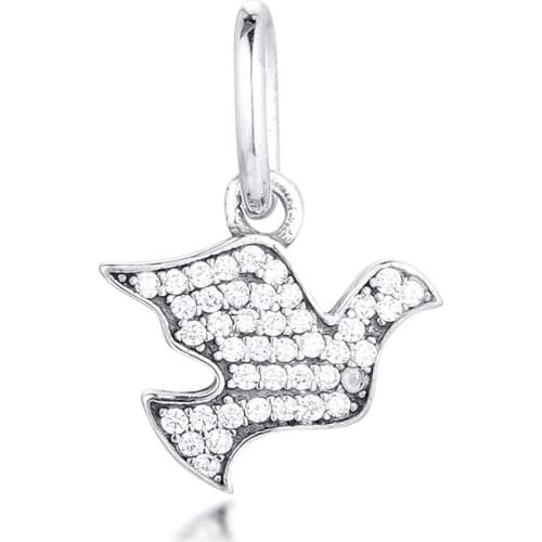 Charms 925 Silver Original Fit Pandora Bracelets Sterling Silver Dove Dangle Charm Beads for diy Women Jewelry