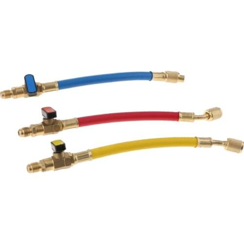 3 Pieces 1/4" SAE Ball Valve R410A Quick Charging Hoses Refrigerant HVAC A/C