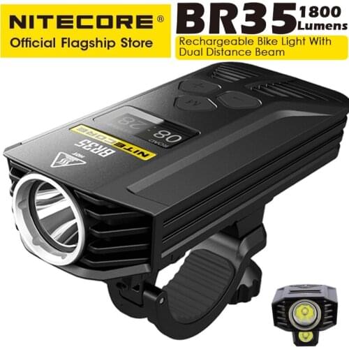 NITECORE BR35 1800 Lumen Bicycle Flashlight Strong Front Light Near Far Double Beam Riding Light USB Charge with 6800mAh Battery
