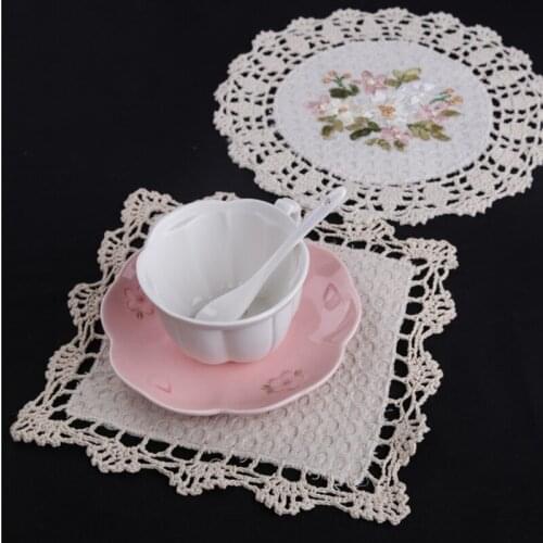 Vintage crochet cotton doily lace cup coaster Handmade Flower Placemat Table Mat pad Table Decorative Crafts Home decor