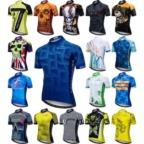 KEYIYUAN Funny Cycling Jersey Men Tops Quick Dry Summer Racing Sport Bicycle Shirt Clothing Camisetas Ciclismo MTB Manga Corta