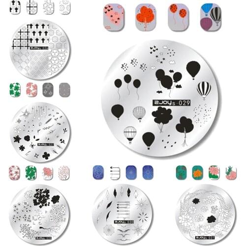 WAKEFULNESS 1Pcs Round Nail Stamping Plates Hot Air Balloon Flowers Image Stencils for Nail Art Stamp Manicure Template Tools