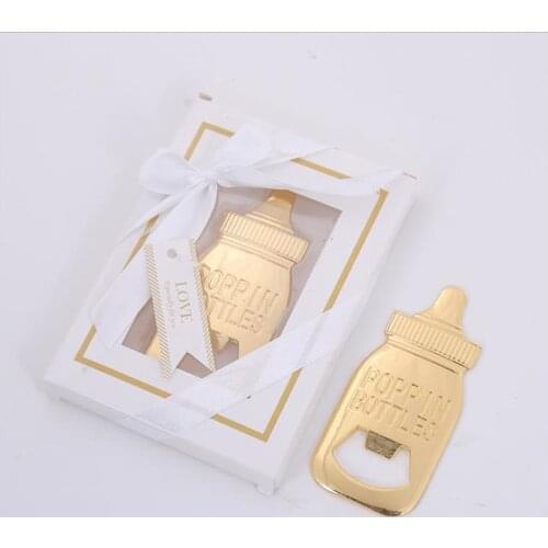 Gold nursing bottle shape bottle opener wedding supplies baby show Birthday party gifts 10pcs