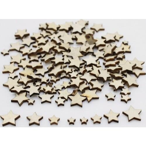 100/200pcsMix size Natural Wooden Flower Star Handmade Wooden Crafts Accessory Home Decoration Scrapbookings DIY 5-13mm