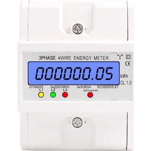 3 Phase LCD 4 Wire Energy Meter 220/380V 5-80A Energy Consumption kWh Meter DIN Rail Installation Digital Electric Power Meter