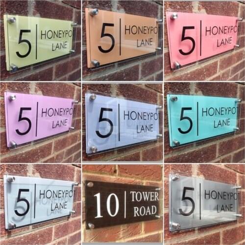 300*140mm Customized Transparent Acrylic House Number Plaques Sign Plates House Signs with Backing Panels and Films