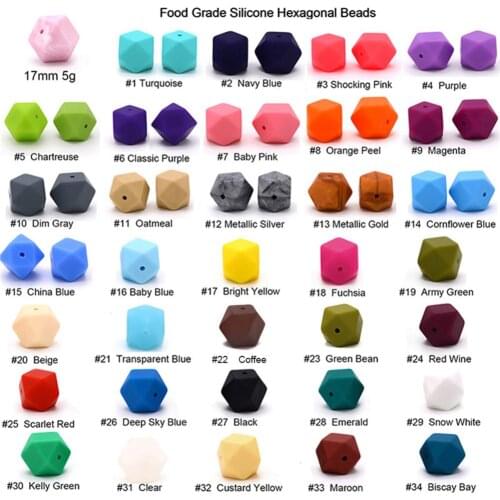 50pc Food Silicone Beads Hexagon Teether 17mm DIY Baby Chew Necklace Bpa Free Nursing Jewelry Silicona Bead Teething Infant Toys
