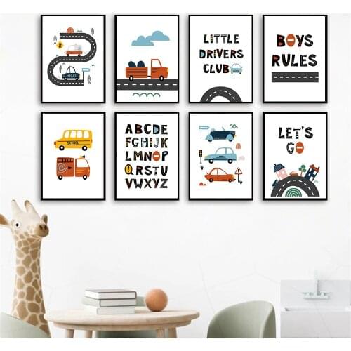 Alphabet Canvas Poster Cartoon City Car Club Wall Art Print Painting Nursery Posters Nordic Wall Pictures Kids Boys Room Decor