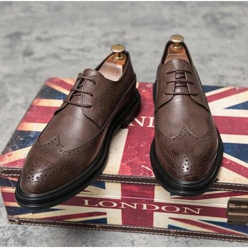 ZSAUAN Men Brogue British Casual Dress Shoes Male Gentleman PU Leather Footwear Semi-formal Men Loafers Thick Sole