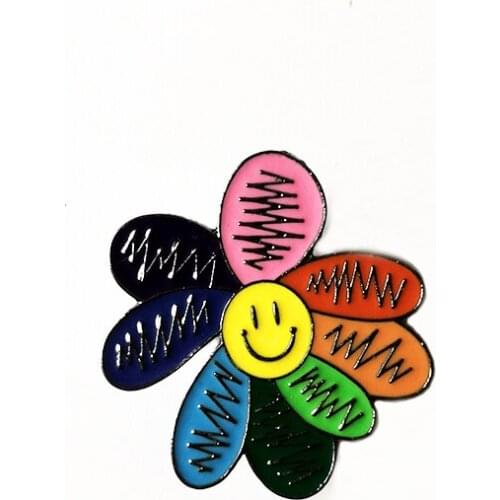 Colorful Kpop Brooch Fashion Rainbow Flower Enamel Pins Smiling Sunflower Brooches Cute Bag Icon Badges Men Women Gifts