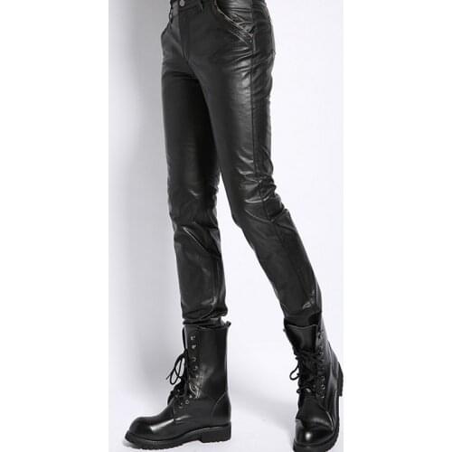 Luxury Mens Cowhide Natural Leather Pants Slim Fit Motorcycle Long Trousers Autumn Winter Skinny Windproof Real Leather Pants