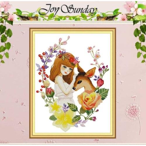 Girl And Deer Patterns Counted Cross Stitch 11CT 14CT Cross Stitch Set Wholesale Chinese Cross-stitch Kit Embroidery Needlework