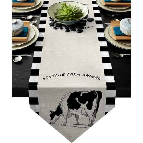 Farm Checkered Cows Modern Minimalist Table Runner Hotel Family Dinner Table Decoration