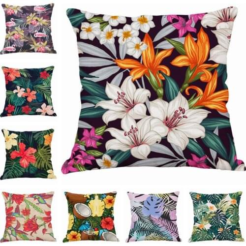 Cotton Linen Vintage Flower Tropical Leaves Waist Throw Pillow Cover Home Decor Cushion Cover Decorative Pillowcase