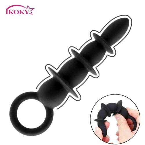 IKOKY Anal Plug Vagina Anal Massage Backyard Pull Beads Anal-plug Ring Butt Plug G-spot Stimulate Silicone Sex Toy for Men Women