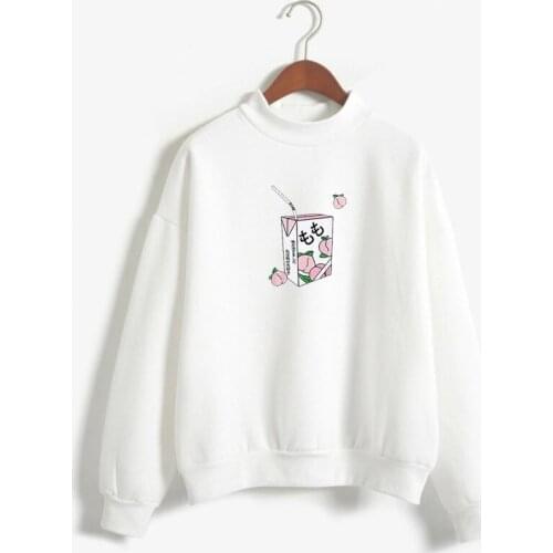 Karikatur-Pfirsich-Saft-Japan-ästhetisches Schmutz-Sweatshirt Frau Harajuku Cute Kawaii White Winter plus Samt-zufälliges Tumblr
