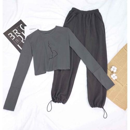 Pants Set Women New Fashion Trousers Slim-fit Long Sleeve Top Female Casual Suits Korean Style Pants Sports Suit Sweatshirt