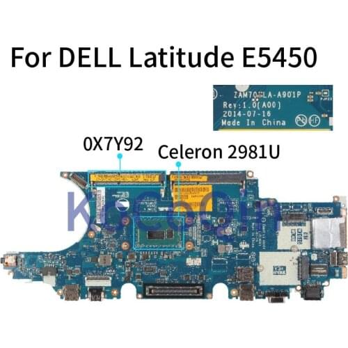 KoCoQin laptop Motherboard For DELL Latitude E5450 Celeron 2981U Mainboard CN-0X7Y92 0X7Y92 LA-A901P SR1DX DDR3 TEST