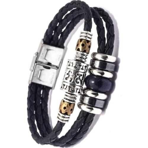 Retro Multi-Layer Leather Bracelet Men Women Natural-Stone Alloy Accessories Trend Jewelry Bracelets Friendship Gift