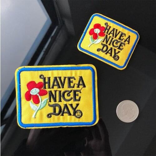 Cartoon Flower patches wholesale letter Have A Nice Day sunflower back glue embroidery badge DIY Patch clothing accessories