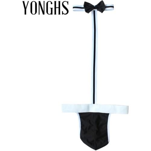 Mens Erotic Lingerie Mankini Underwear Sex Costume Panties Hot Sexy Thong Underwear with Bownot and O-ring details in the front