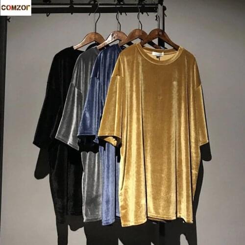 New arrival women velvet t shirt short sleeve vintage loose casual tops clothing womens oversize tshirt femme camiseta mujer