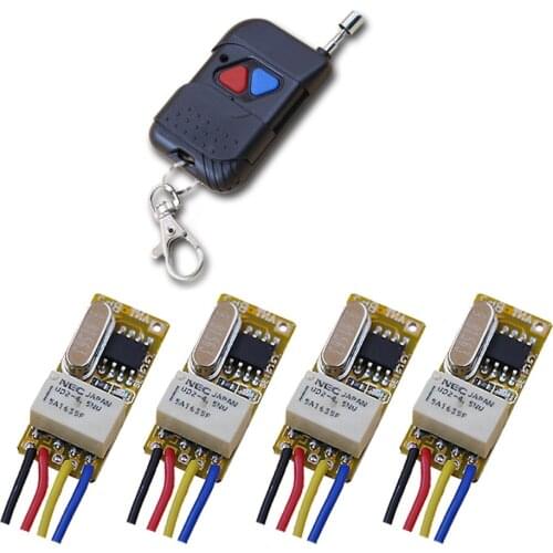 New DC3.5V 5V 7V 9V 12V Relay 1CH Wireless RF Mini Remote Control Switch Transmitter + 4pcs Receiver Light Switch Accessaries