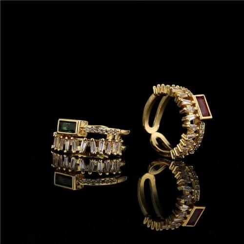 New Fashion 2 Row T Shape CZ Geometric Ring Gold Color Women Wedding Ring Wholesale Female Party Jewelry Birthday Gift