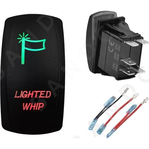 LIGHTED WHIP Rocker Switch Green&Red Led Lamp Laser Etched 5P ON-OFF SPST Switch for the Car Boat Marine Yacht，Jumper Wires Set
