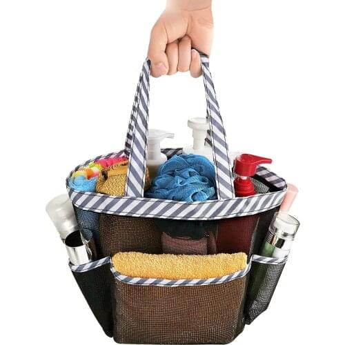 Portable Mesh Shower Basket Storage Bag for Beach Shower Bathroom Quick Dry Toiletry Organizer Bags for Outdoor Camping Swimming