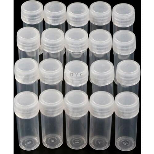 20Pcs 5ml Plastic Test Tubes Vials Sample Container Powder Craft Screw Cap Bottles for Office School Chemistry Supplies