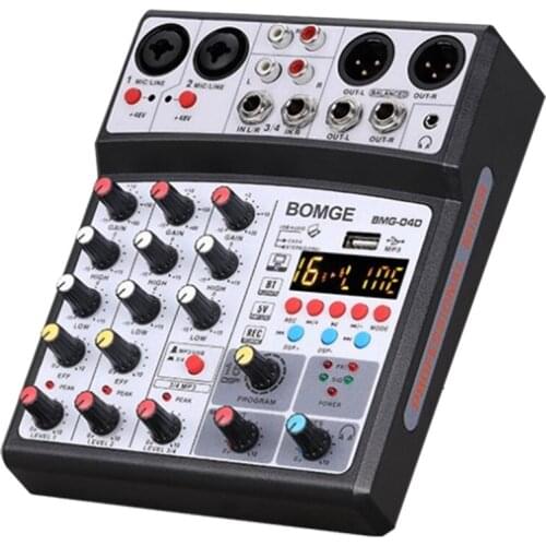 Professional Sound Card 4-Channel Mixer Outdoor Conference Audio USB Bluetooth Reverb Audio16 Digital Effects (US Plug)