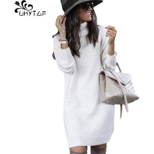 UHYTGF Spring Autumn White Sweaters Women Knitted Pullover Sweater Woman Long Sleeve Turtleneck Slim Jumper Soft Pull Femme 969