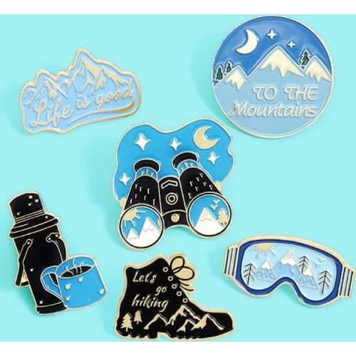 Adventure hiking Blue series Enamel Pin telescope kettle Goggles Shoes boots Brooch Life is good,Life is good Badge Gifts Broche