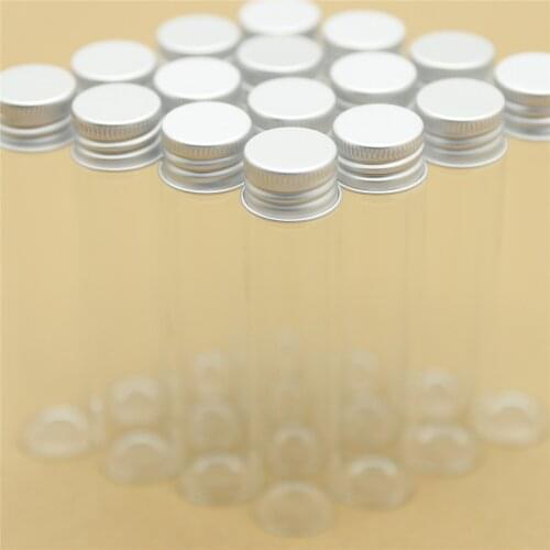 50 pcs/lot 22*100mm 25ml Glass Jars Silver Screw Cap Test Tube Stopper Spice Bottles Container Tiny Vial Small Glass Bottle